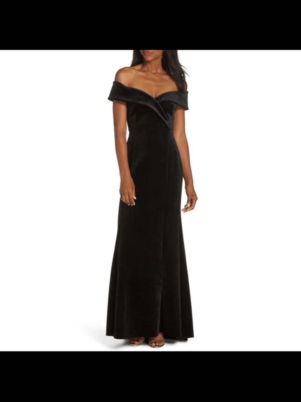 Eliza J Black Off The Shoulder Velvet Evening Dress